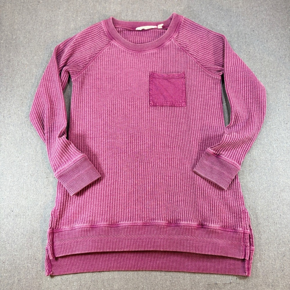 Soft Surroundings Womens Small Magenta Waffle Knit Tunic Top Pocket 2AZ81